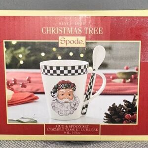 Spode Christmas Tree Mug & Spoon Set - Black and White